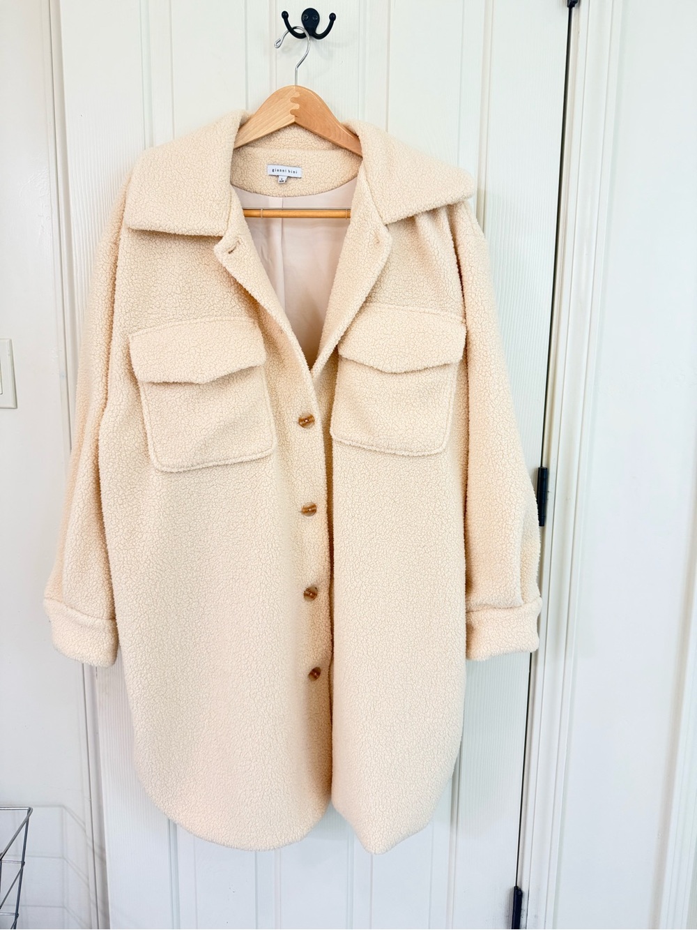Gianni Bini Cream Teddy Long Shacket Coat